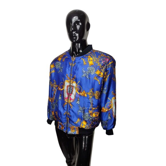 Vintage 80s Baroque Rococo Satin Bomber Jacket Quilted Lining Unisex Adult OSFM - Picture 6 of 12